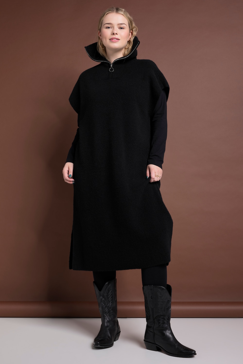 Große Größen Strick-Kleid, Damen, schwarz, Größe: 46/48, Polyester/Synthetische Fasern, Studio Untold von Studio Untold