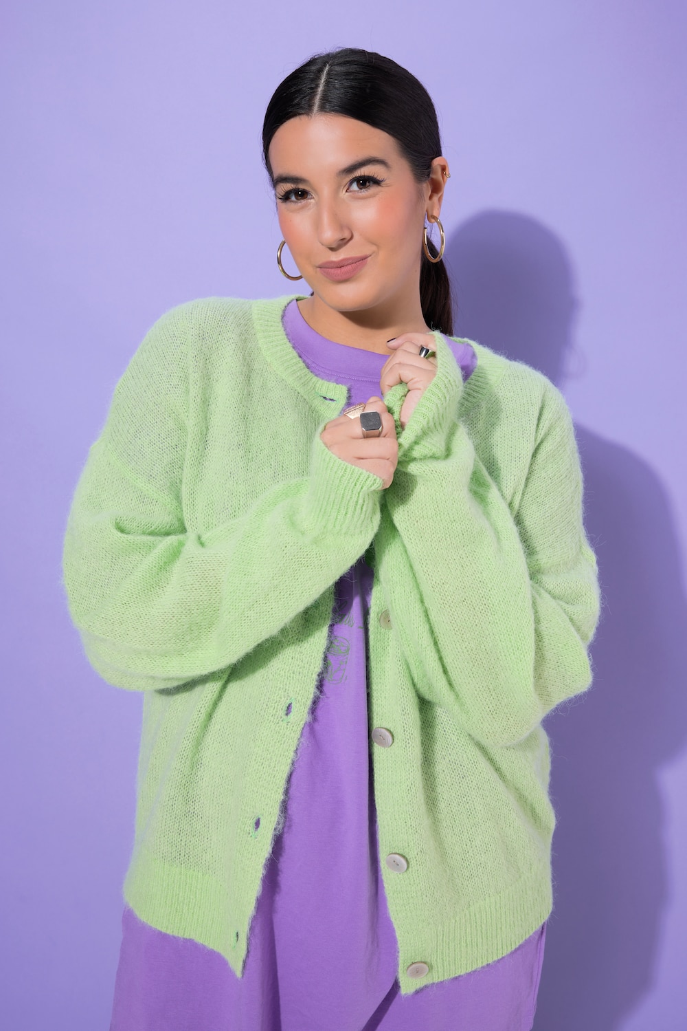 Große Größen Strickjacke, Damen, grün, Größe: 50/52, Synthetische Fasern/Wolle/Polyester, Studio Untold von Studio Untold