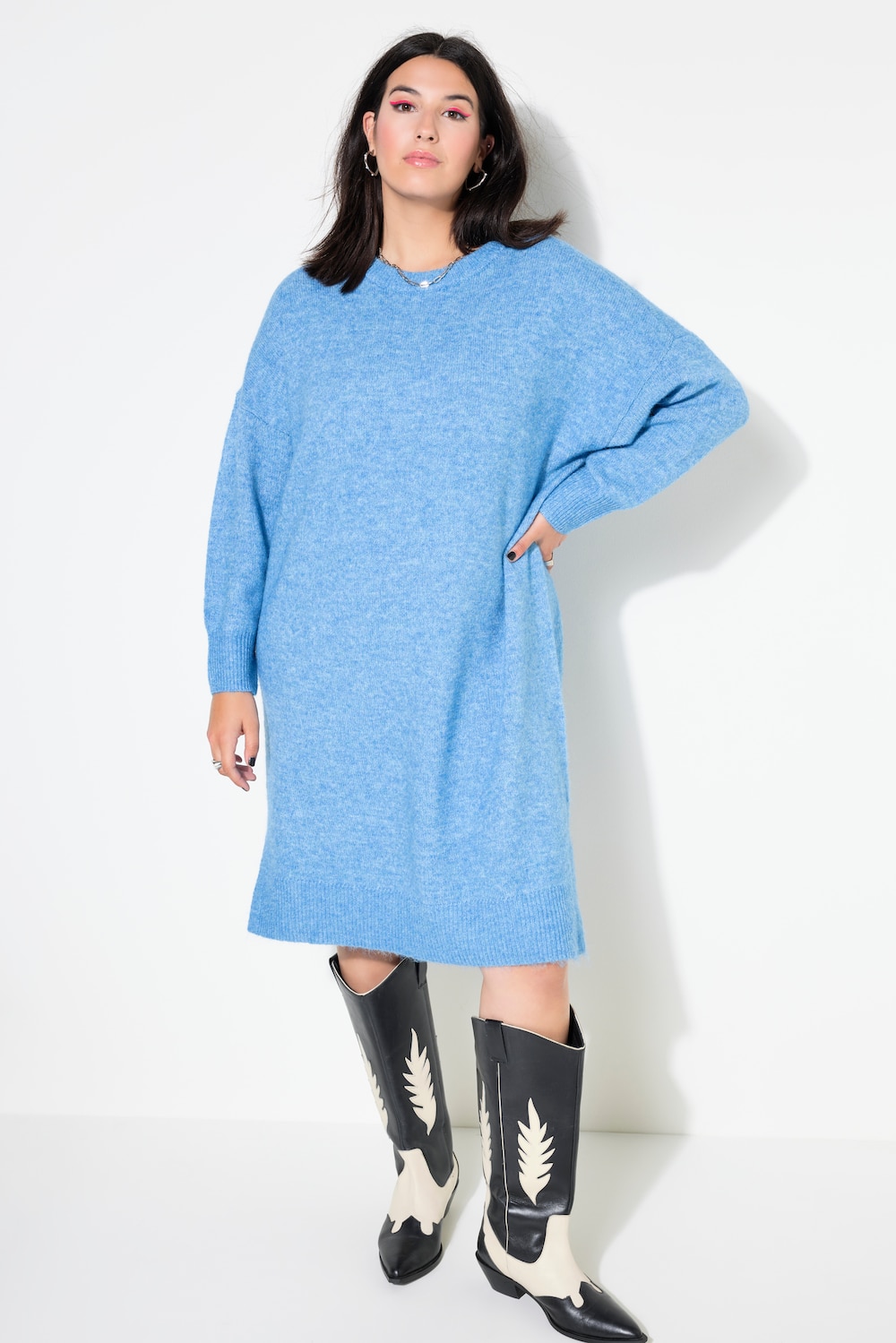 Große Größen Strickkleid, Damen, blau, Größe: 42/44, Polyester/Synthetische Fasern, Studio Untold von Studio Untold