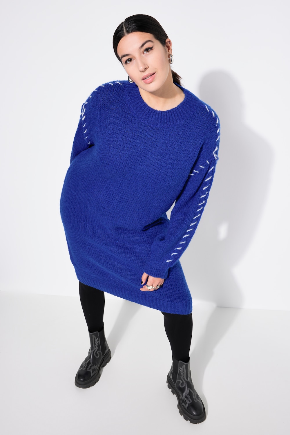 Große Größen Strickkleid, Damen, blau, Größe: 54/56, Synthetische Fasern/Wolle, Studio Untold von Studio Untold