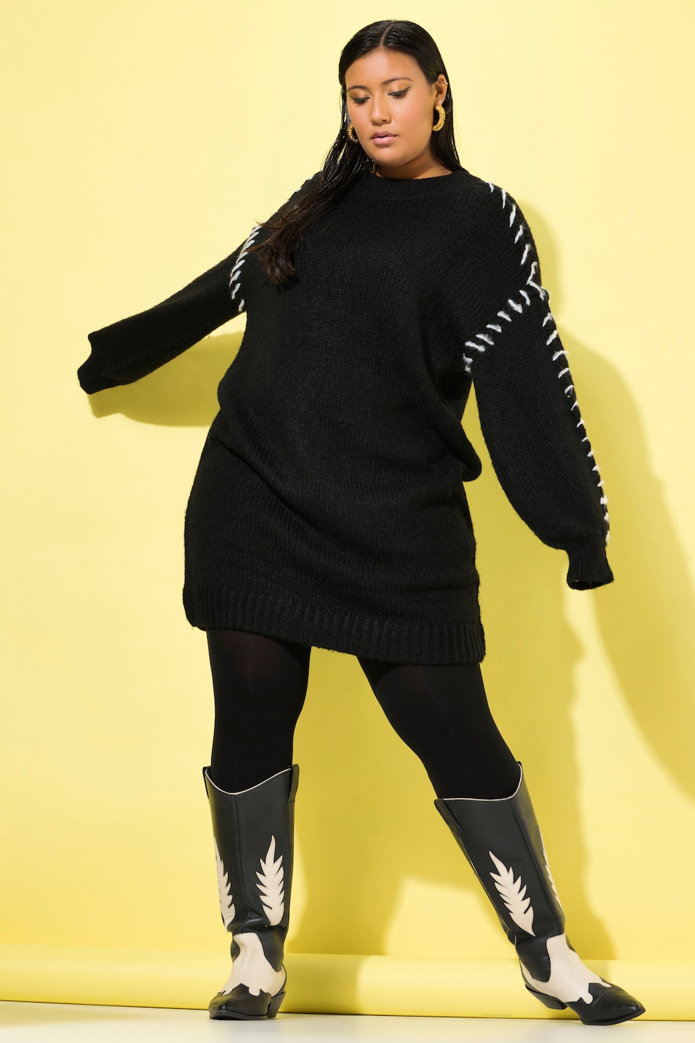 Große Größen Strickkleid, Damen, schwarz, Größe: 42/44, Synthetische Fasern/Wolle, Studio Untold von Studio Untold