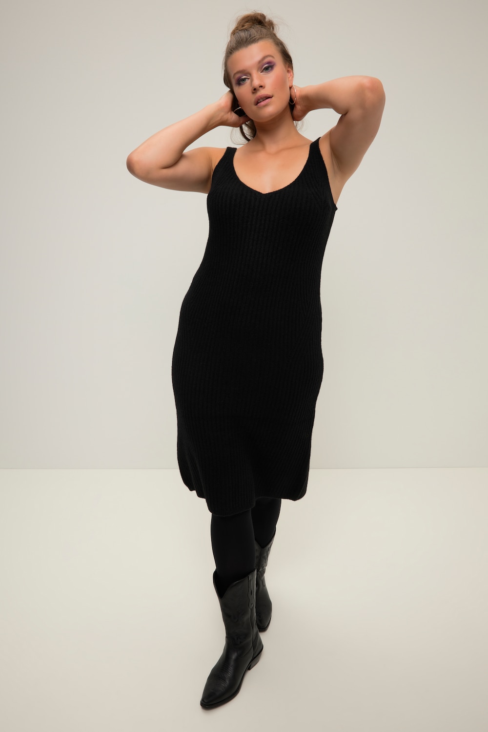 Große Größen Strickkleid, Damen, schwarz, Größe: 46/48, Polyester/Synthetische Fasern, Studio Untold von Studio Untold