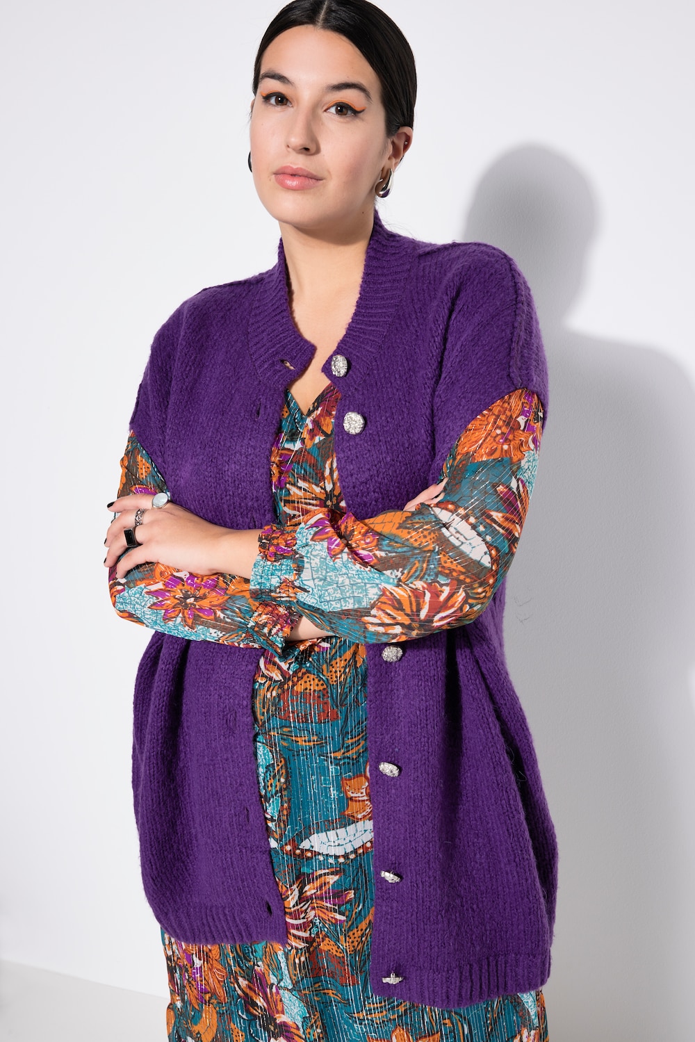 Große Größen Strickweste, Damen, lila, Größe: 42/44, Synthetische Fasern/Wolle, Studio Untold von Studio Untold