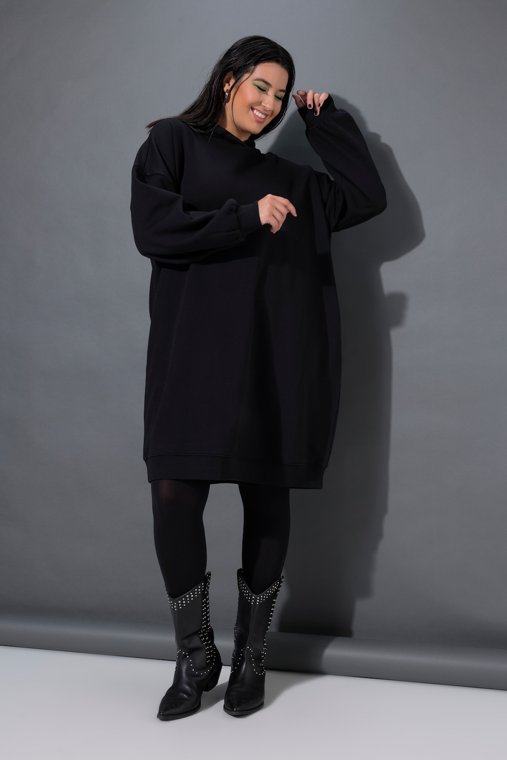 Große Größen Sweat-Midikleid, Damen, schwarz, Größe: 42/44, Baumwolle/Polyester, Studio Untold von Studio Untold