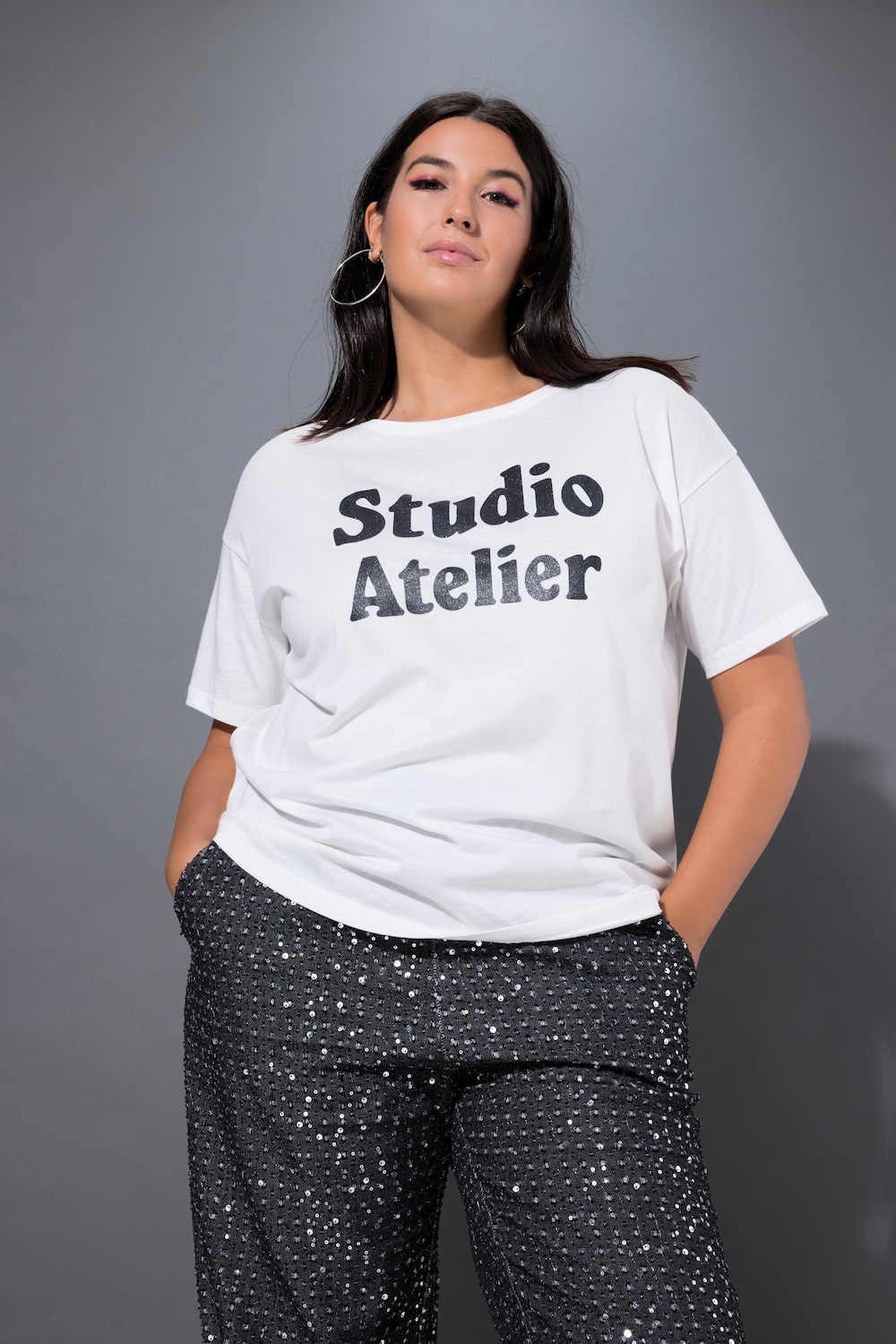 Große Größen T-Shirt, Damen, beige, Größe: 46/48, Baumwolle, Studio Untold von Studio Untold