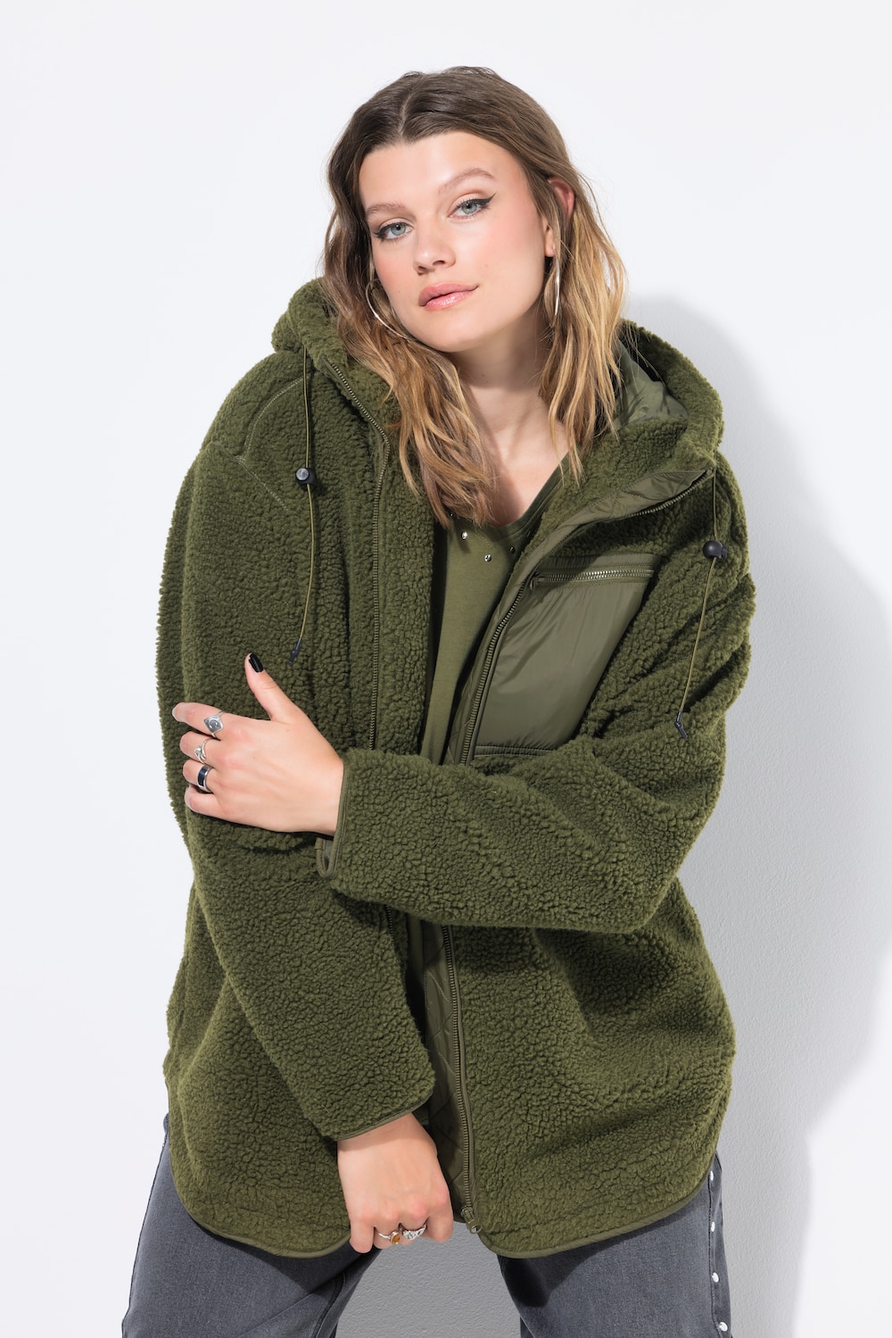 Große Größen Teddyjacke, Damen, grün, Größe: 54/56, Polyester, Studio Untold von Studio Untold