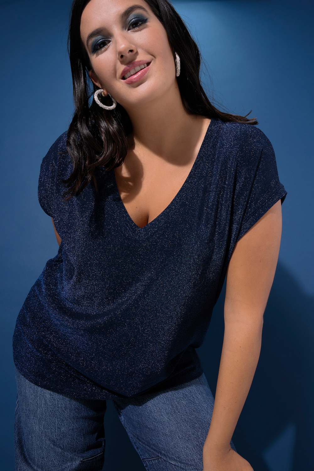 Große Größen Top, Damen, blau, Größe: 54/56, Synthetische Fasern/Metallische Fasern, Studio Untold von Studio Untold