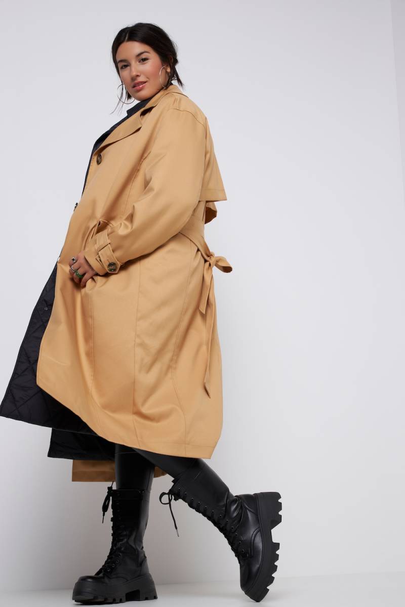 Große Größen 2-in-1 Trenchcoat mit Steppweste, Damen, braun, Größe: 54/56, Polyester/Synthetische Fasern, Studio Untold von Studio Untold