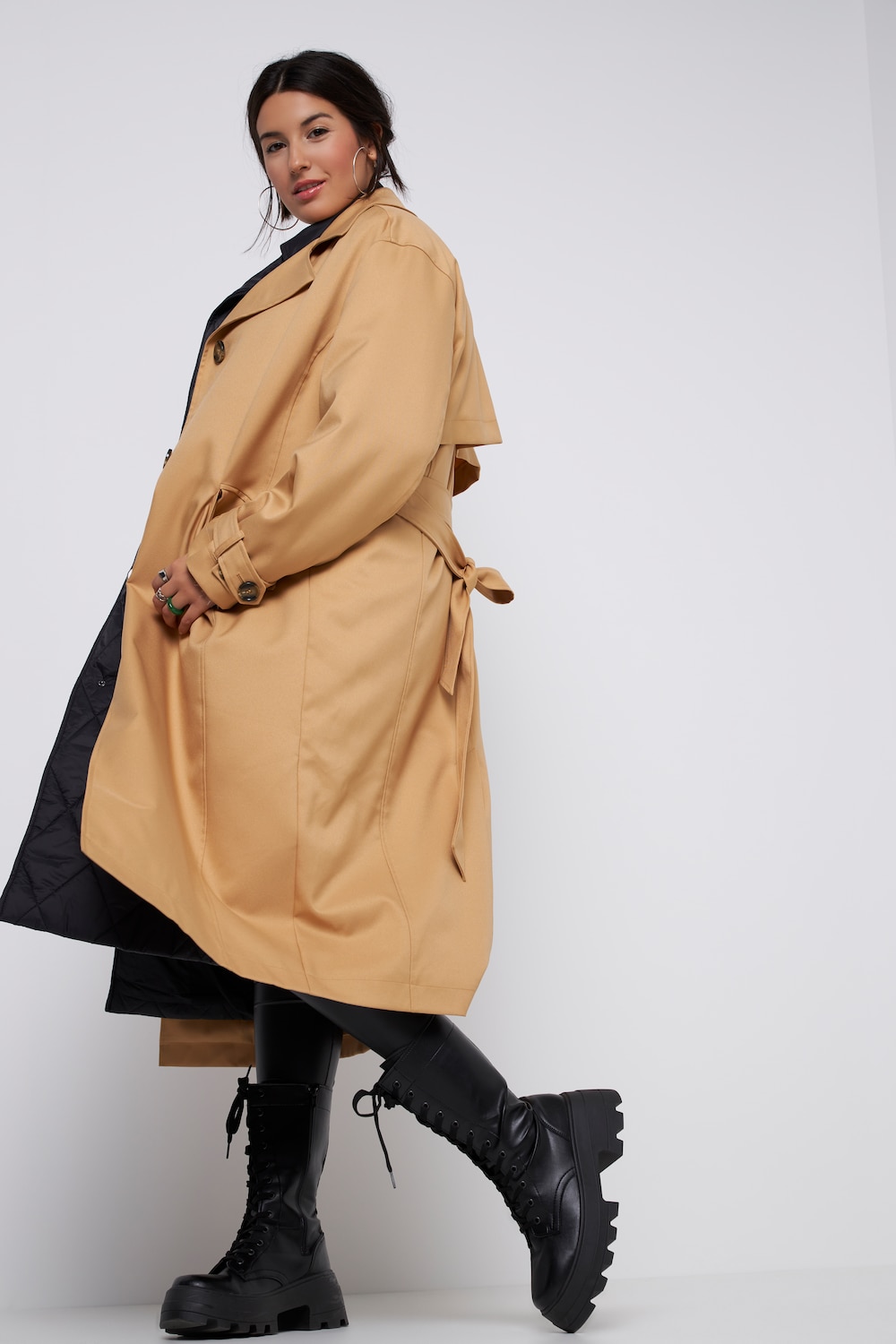 Große Größen 2-in-1 Trenchcoat mit Steppweste, Damen, braun, Größe: 58/60, Polyester/Synthetische Fasern, Studio Untold von Studio Untold