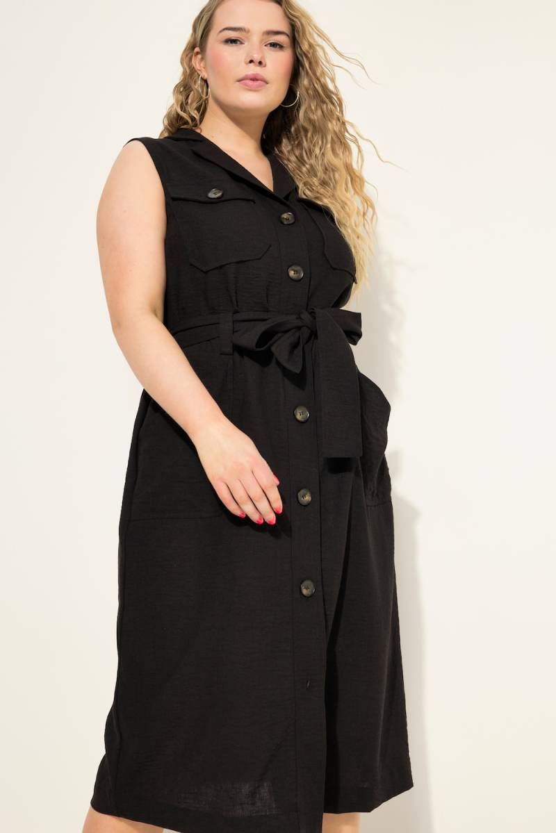 Große Größen Utility-Midikleid, Damen, schwarz, Größe: 54/56, Polyester/Viskose/Leinen, Studio Untold von Studio Untold