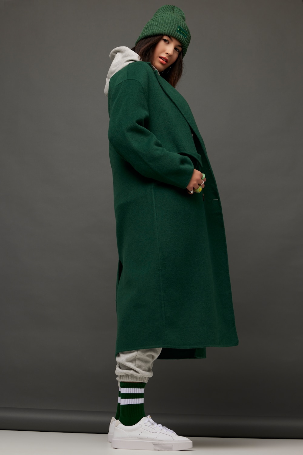 Große Größen Mantel, Damen, grün, Größe: 50/52, Polyester/Wolle, Studio Untold von Studio Untold