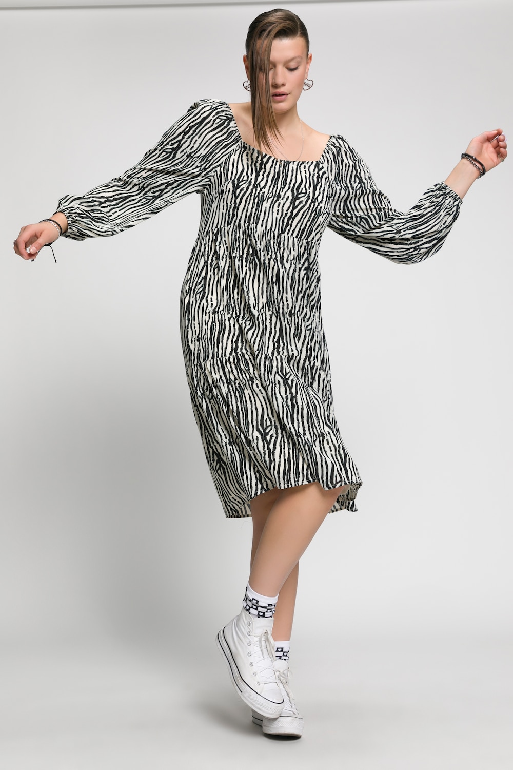 Große Größen Zebra-Kleid, Damen, beige, Größe: 46/48, Polyester, Studio Untold von Studio Untold