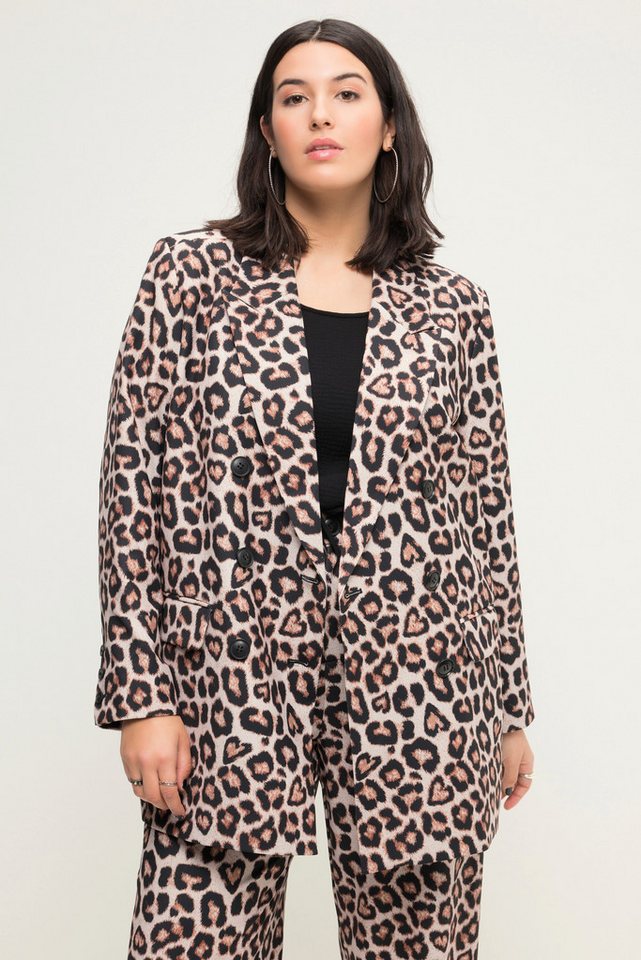 Studio Untold Blusenblazer Blazer Straight Fit doppelreihig Leoprint Langarm von Studio Untold