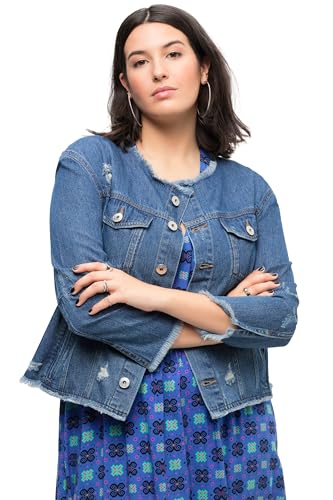 Studio Untold Damen große Größen Übergrößen Jeansjacke, Regular Fit, Destroy-Effekte, Patches, Rundhals, Langarm Blue Denim 50+ 830249902-50+ von Studio Untold