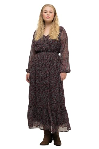 Studio Untold Damen große Größen Übergrößen Maxikleid, A-Line, Paisley Print, V-Ausschnitt, elastische Taille, Langarm Chianti 46+ 827449344-46+ von Studio Untold