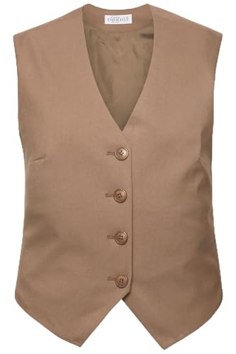 Studio Untold Damen große Größen Übergrößen Plus Size Anzug-Weste, Fitted Fit, V-Ausschnitt, Spitzsaum, Komplettfutter nussbraun 46 829936338-46 von Studio Untold