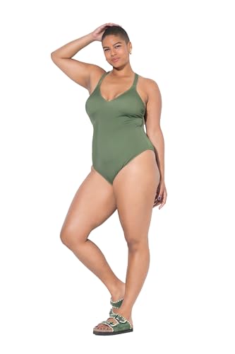 Studio Untold Damen große Größen Übergrößen Plus Size Badeanzug, Softcups, Rücken-Bänder, Shaping olivgrün 48 841241439-48 von Studio Untold