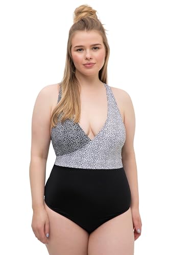 Studio Untold Damen große Größen Übergrößen Plus Size Badeanzug, V-Ausschnitt, Softcups, Minimal Print schwarz 46 816285100-46 von Studio Untold