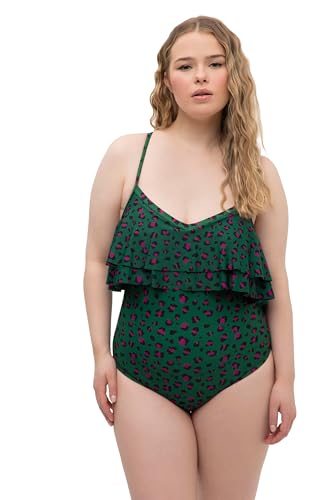 Studio Untold Damen große Größen Übergrößen Plus Size Badeanzug, Volant, Softcups, V-Ausschnitt, Leo Print mittelgrün 44 817959456-44 von Studio Untold