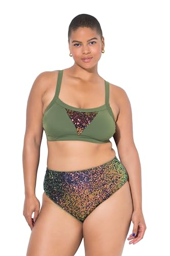 Studio Untold Damen große Größen Übergrößen Plus Size Bikini-Slip, Highwaist, Pailletten, Shaping olivgrün 54 841238439-54 von Studio Untold