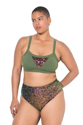Studio Untold Damen große Größen Übergrößen Plus Size Bikini-Top, Softcups, Pailletten, Shaping olivgrün 54 841240439-54 von Studio Untold