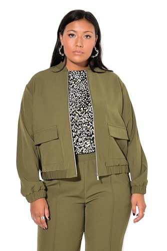 Studio Untold Damen große Größen Übergrößen Plus Size Blouson, Cropped, weiter Langarm, Seiteneinsatz Dunkles Olive 54+ 836254641-54+ von Studio Untold