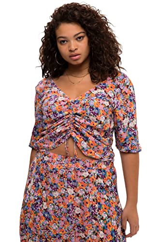 Studio Untold Damen große Größen Übergrößen Plus Size Bluse, V-Ausschnitt, Flower Print, 3/4-Arm, Raffung Papaya-orange 42+ 820768666-42+ von Studio Untold