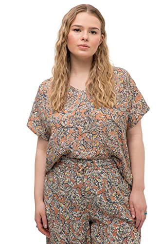 Studio Untold Damen große Größen Übergrößen Plus Size Blusenshirt, Oversized, floraler Print, V-Ausschnitt, ockerbraun 54+ 818631312-54+ von Studio Untold