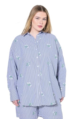 Studio Untold Damen große Größen Übergrößen Plus Size Hemd, Oversized, Streifen, Flower-Stickerei kornblumenblau 46+ 841665744-46+ von Studio Untold