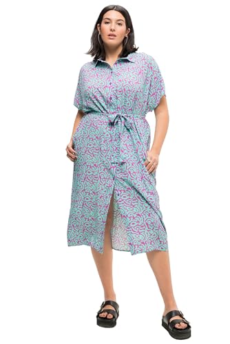 Studio Untold Damen große Größen Übergrößen Plus Size Hemdblusen-Midikleid, Oversized, zweifarbiger Print, Bindegürtel Magenta 50+ 831069812-50+ von Studio Untold