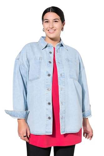 Studio Untold Damen große Größen Übergrößen Plus Size Jeanshemd, Oversized, Hemdkragen, Langarm Light Blue 46+ 838267901-46+ von Studio Untold