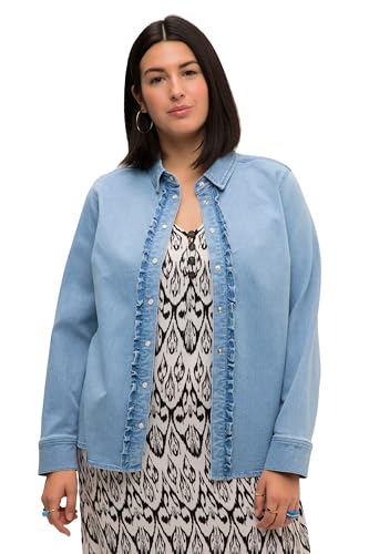 Studio Untold Damen große Größen Übergrößen Plus Size Jeanshemd, Regular Fit, Rüschen-Knopfleiste, Hemdkragen, Langarm Light Blue 50+ 822346901-50+ von Studio Untold