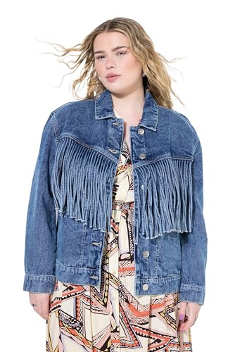 Studio Untold Damen große Größen Übergrößen Plus Size Jeansjacke, Boxy Shape, Fransen Blue Denim 50+ 840576902-50+ von Studio Untold