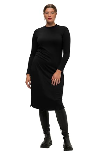 Studio Untold Damen große Größen Übergrößen Plus Size Jersey-Midikleid, Slim Fit, Rippjersey, Stehkragen, Langarm schwarz 42+ 824088100-42+ von Studio Untold