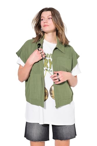 Studio Untold Damen große Größen Übergrößen Plus Size Leinenmix-Weste, oversized, Zipper, 4 Taschen alge 54+ 839672432-54+ von Studio Untold