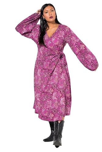 Studio Untold Damen große Größen Übergrößen Plus Size Maxi-Wickelkleid, Straight Shape, Alloverprint, Ballonärmel dunkelmagenta 42+ 837048827-42+ von Studio Untold