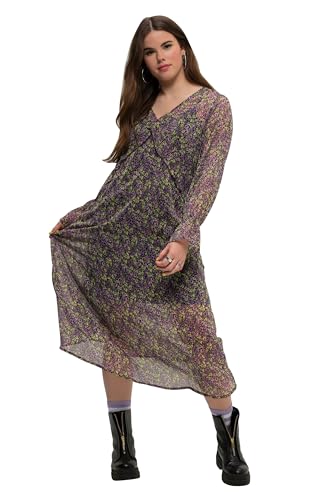 Studio Untold Damen große Größen Übergrößen Plus Size Maxikleid, A-Line, Chiffon, Minimal Blumen, V-Ausschnitt, Langarm Lavendel 50+ 828686815-50+ von Studio Untold