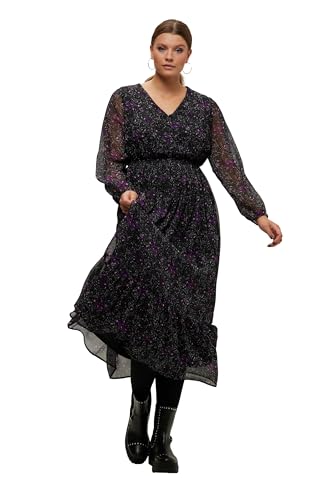 Studio Untold Damen große Größen Übergrößen Plus Size Maxikleid, A-Line, Galaxy-Print, V-Ausschnitt, Langarm schwarz 50+ 826051100-50+ von Studio Untold