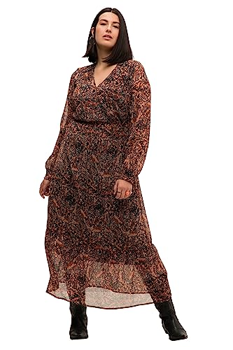 Studio Untold Damen große Größen Übergrößen Plus Size Maxikleid, A-Line, Paisley Print, V-Ausschnitt, Langarm schwarz 46+ 822437100-46+ von Studio Untold