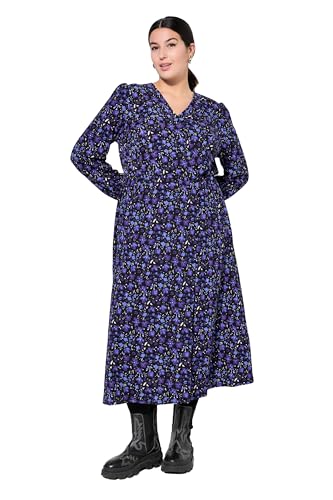 Studio Untold Damen große Größen Übergrößen Plus Size Maxikleid, A-Linie, Wickeloptik, geblümter Krepp, Ballon-Langarm blauviolett 42+ 838055736-42+ von Studio Untold