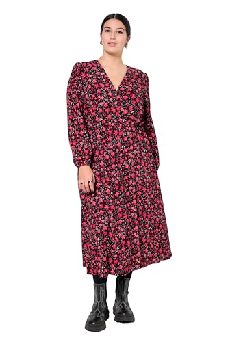Studio Untold Damen große Größen Übergrößen Plus Size Maxikleid, A-Linie, Wickeloptik, geblümter Krepp, Ballon-Langarm kirschrot 46+ 838055540-46+ von Studio Untold