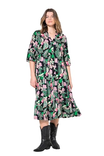 Studio Untold Damen große Größen Übergrößen Plus Size Maxikleid, Blätter-Print, Volants schwarz 42+ 838944100-42+ von Studio Untold