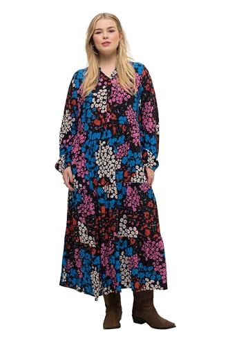 Studio Untold Damen große Größen Übergrößen Plus Size Maxikleid, Flower-Print, Stehkragen, Volants, Langarm schwarz 50+ 828132100-50+ von Studio Untold