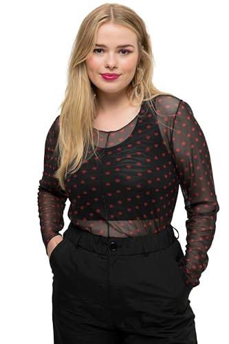 Studio Untold Damen große Größen Übergrößen Plus Size Mesh-Longsleeve, Regular Fit, Heart-Print, Rundhals schwarz 50+ 828087100-50+ von Studio Untold