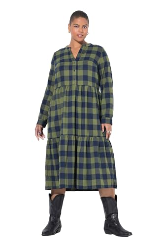 Studio Untold Damen große Größen Übergrößen Plus Size Midi-Flanellkleid, Karo, Tunika-Ausschnitt, Langarm Dunkles Olive 46+ 834951641-46+ von Studio Untold
