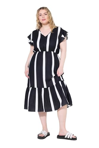 Studio Untold Damen große Größen Übergrößen Plus Size Midikleid, A-Line, Musselin, Streifen schwarz 46+ 840537100-46+ von Studio Untold