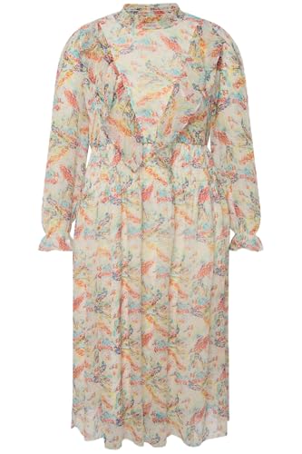 Studio Untold Damen große Größen Übergrößen Plus Size Midikleid, A-Line, Print, Rüschen-Stehkragen, Langarm rotorange 46+ 823309532-46+ von Studio Untold