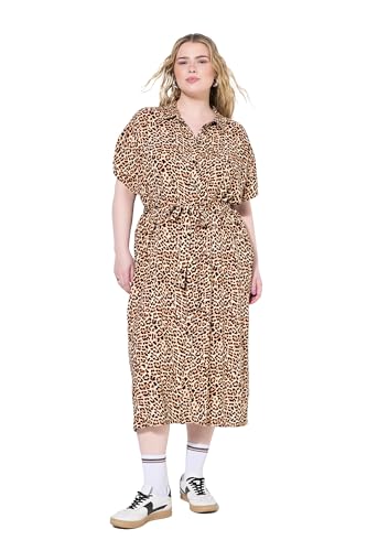 Studio Untold Damen große Größen Übergrößen Plus Size Midikleid, Hemdblusen-Style, Leo, Bindegürtel hell-beige 50+ 840517660-50+ von Studio Untold
