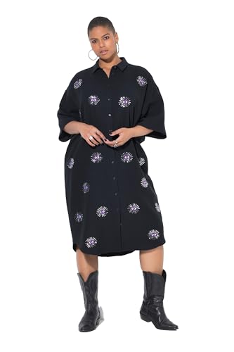 Studio Untold Damen große Größen Übergrößen Plus Size Midikleid, Oversized, Musselin, Augen-Stickerei schwarz 54+ 843505100-54+ von Studio Untold
