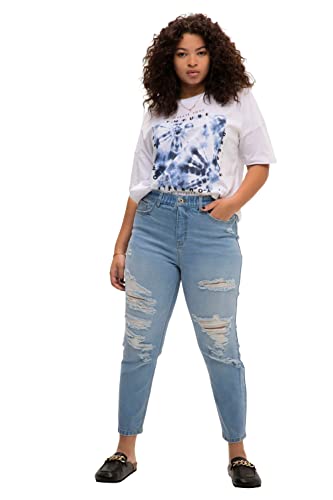 Studio Untold Damen große Größen Übergrößen Plus Size Mom-Jeans, Wide Fit, High Waist, Destroyed, 5-Pocket Bleached Denim 56 820496907-56 von Studio Untold